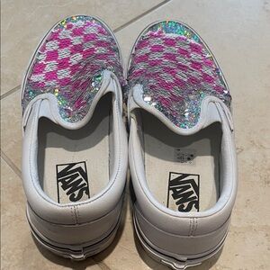 Vans Pink and Silver Checkered Glitter Slip-Ons